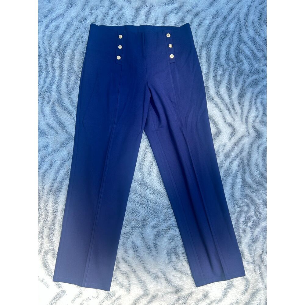Peter Nygard Slims Royal Blue Sailor Pants Gold Buttons HIgh Waist